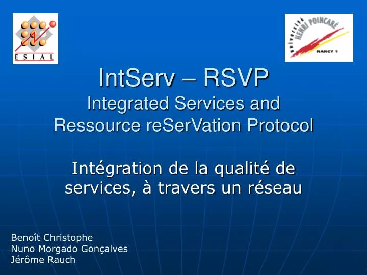 intserv rsvp integrated services and ressource reservation protocol