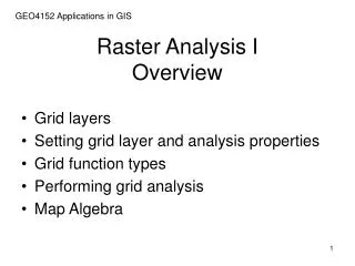 Raster Analysis I Overview
