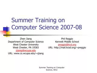 Summer Training on Computer Science 2007-08