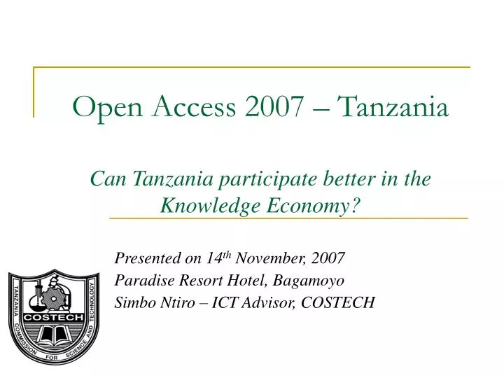 open access 2007 tanzania can tanzania participate better in the knowledge economy