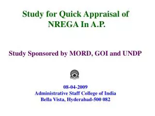 Study for Quick Appraisal of NREGA In A.P.