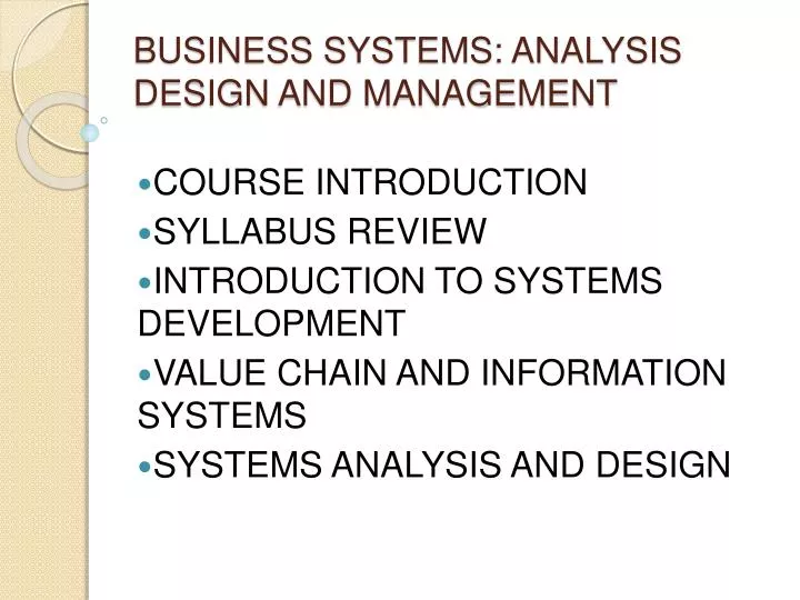 business systems analysis design and management