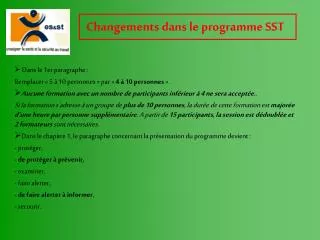 changements dans le programme sst