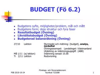 BUDGET ( Fö 6.2)