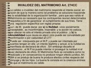 invalidez del matrimonio art 274cc