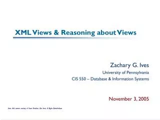XML Views &amp; Reasoning about Views