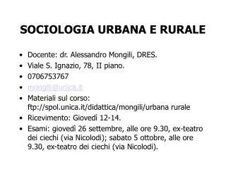 SOCIOLOGIA URBANA E RURALE