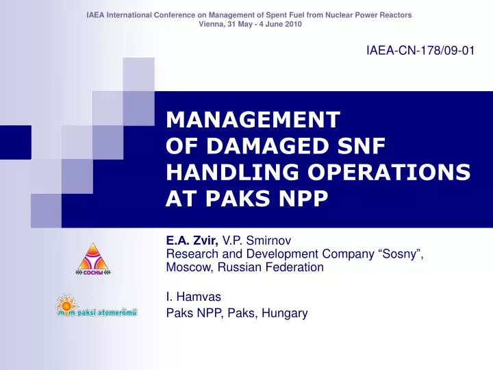 management of damaged snf handling operations at paks npp