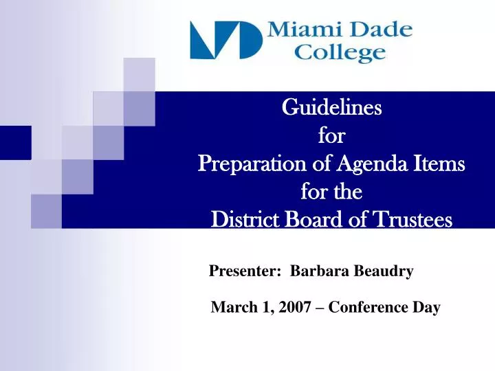 guidelines for preparation of agenda items for the district board of trustees