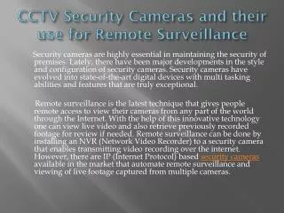 CCTV Security Cameras and their use for Remote Surveillance