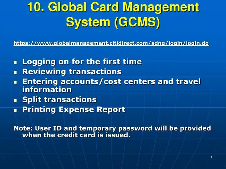 10 global card management system gcms