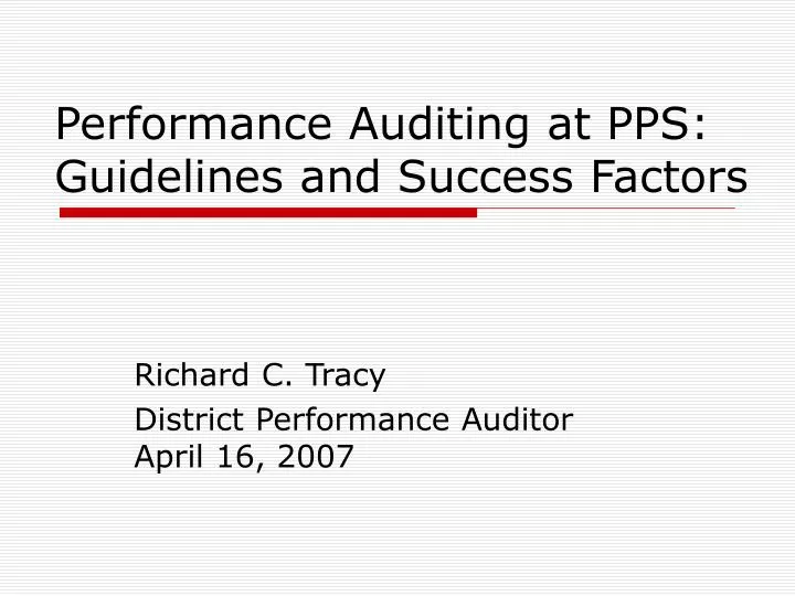 performance auditing at pps guidelines and success factors