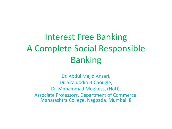 interest free banking a complete social responsible banking