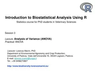 Introduction to Biostatistical Analysis Using R Statistics course for PhD students in Veterinary Sciences