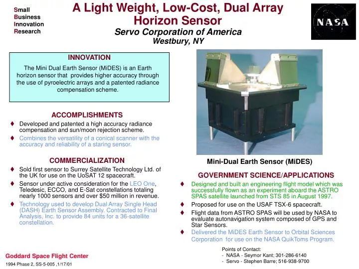 a light weight low cost dual array horizon sensor servo corporation of america westbury ny