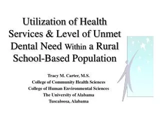 Utilization of Health Services &amp; Level of Unmet Dental Need Within a Rural School-Based Population