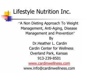 Lifestyle Nutrition Inc.