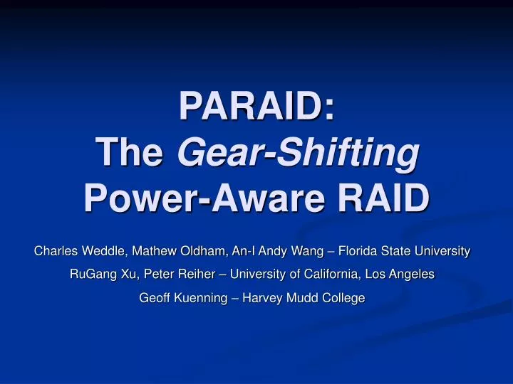 paraid the gear shifting power aware raid