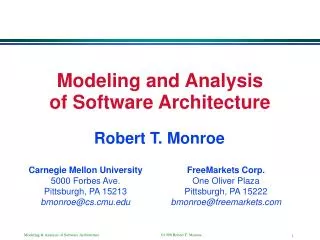 Modeling and Analysis of Software Architecture