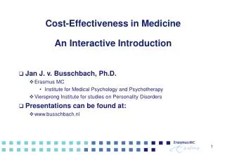 Cost-Effectiveness in Medicine An Interactive Introduction