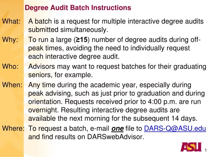 degree audit batch instructions