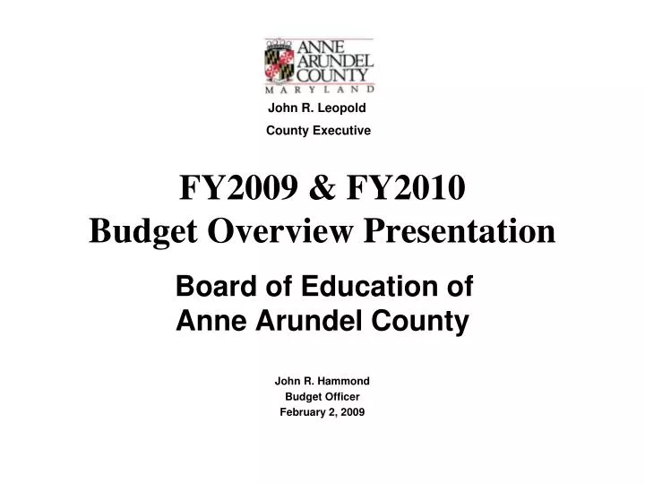 fy2009 fy2010 budget overview presentation board of education of anne arundel county