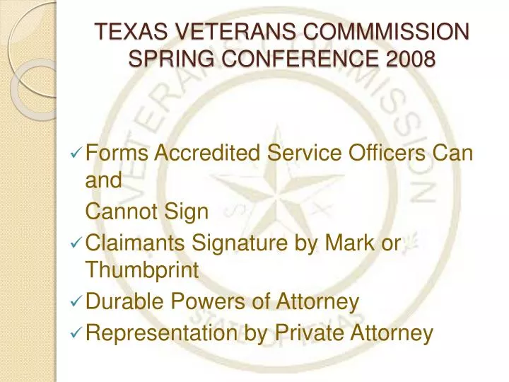 texas veterans commmission spring conference 2008