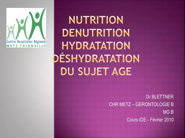 nutrition denutrition hydratation d shydratation du sujet age