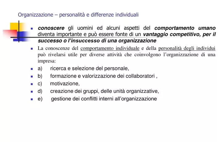 organizzazione personalit e differenze individuali