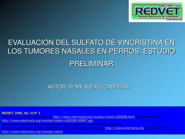 evaluacion del sulfato de vincristina en los tumores nasales en perros estudio preliminar