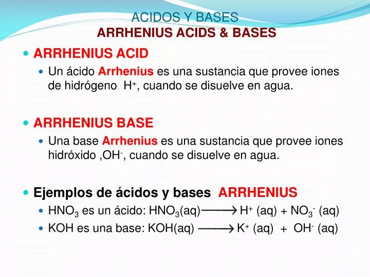 acidos y bases arrhenius acids bases