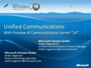 Unified Communications With Preview of Communications Server “14”