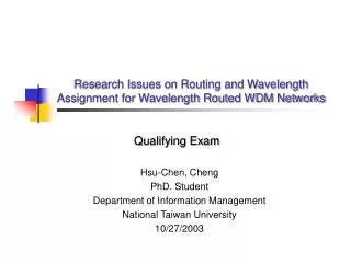 Research Issues on Routing and Wavelength Assignment for Wavelength Routed WDM Networks