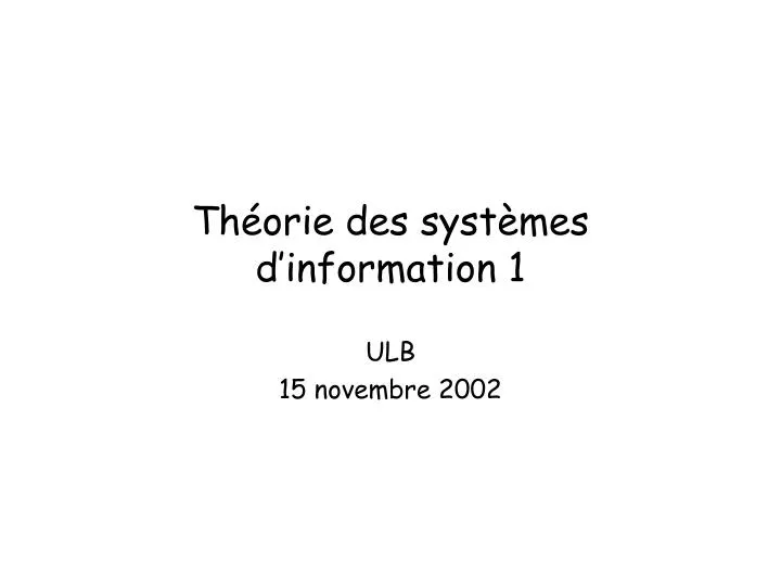 th orie des syst mes d information 1