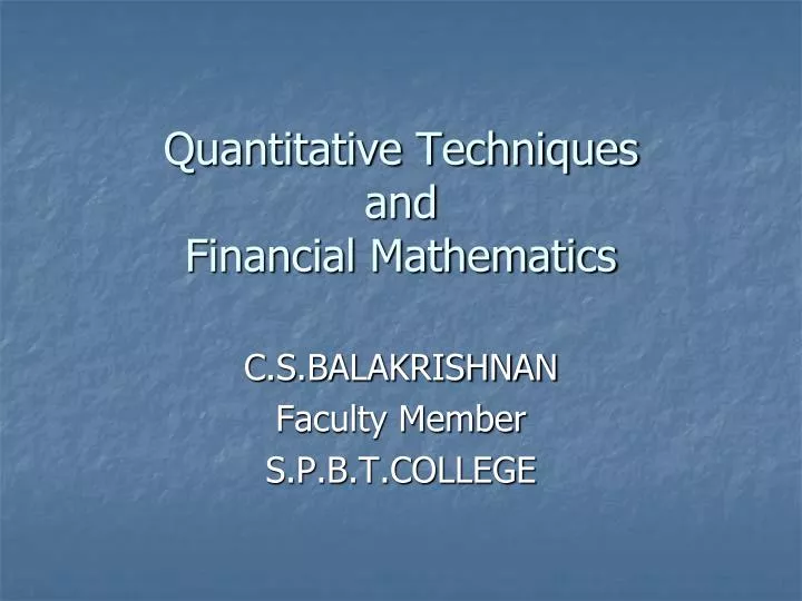 quantitative techniques and financial mathematics