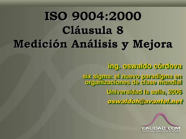 iso 9004 2000 cl usula 8 medici n an lisis y mejora