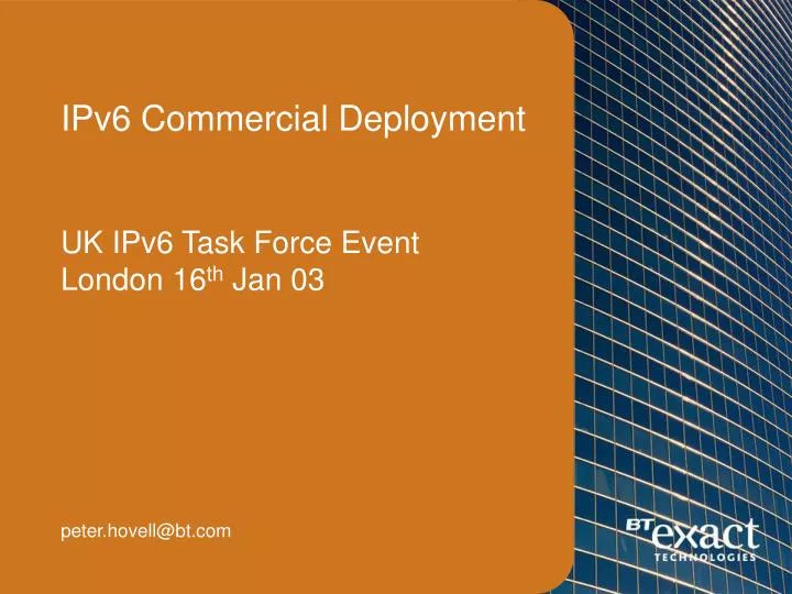ipv6 commercial deployment uk ipv6 task force event london 16 th jan 03