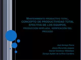Mantenimiento productivo total, CONCEPTO DE PRODUCTIVIDAD TOTAL EFECTIVA DE LOS EQUIPOS, producción nivelada, verificac