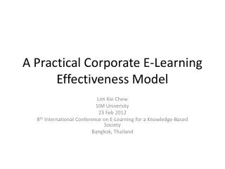 A Practical Corporate E-Learning Effectiveness Model