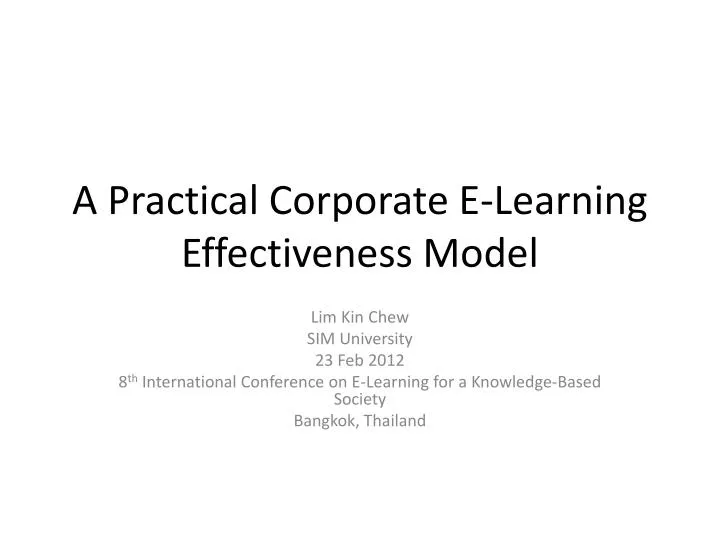 a practical corporate e learning effectiveness model
