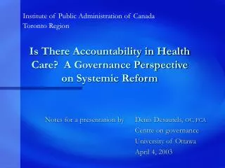Is There Accountability in Health Care? A Governance Perspective on Systemic Reform