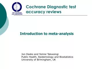 Cochrane Diagnostic test accuracy r eviews