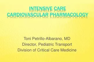 Intensive Care Cardiovascular Pharmacology