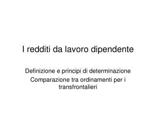 I redditi da lavoro dipendente