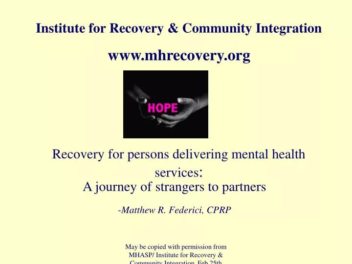 recovery for persons delivering mental health services