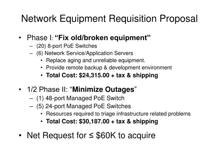network equipment requisition proposal