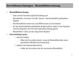 Investitionsrechnungen - Rentabilitätsrechnung