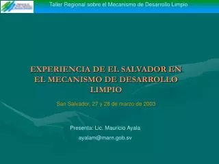 EXPERIENCIA DE EL SALVADOR EN EL MECANISMO DE DESARROLLO LIMPIO