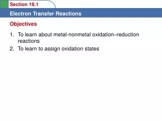 To learn about metal-nonmetal oxidation–reduction reactions To learn to assign oxidation states