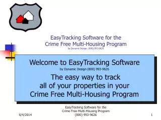 EasyTracking Software for the Crime Free Multi-Housing Program by Dynamic Design, (800)-993-9626